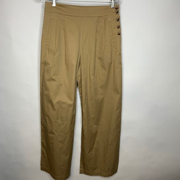 LOFT Khaki Wide Leg Pleat Front Trousers Pants Sz 0 - Picture 3 of 10